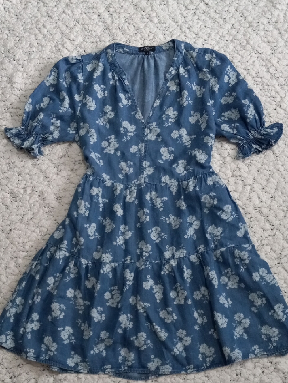Velvet Heart Blue Floral Dress Boho Puff Sleeve Size M